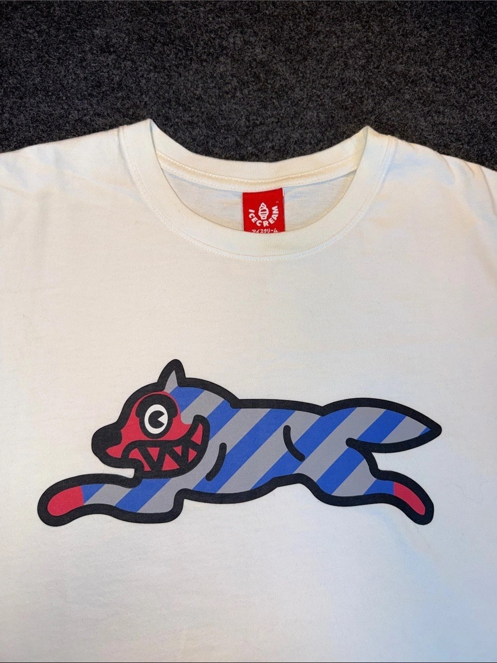 Ice Cream Graphic Short Sleeve White Tee With Red/Blue. Good Condition